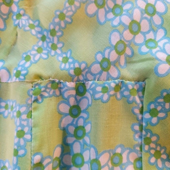 Vintage Sleeveless Day Dress Green & White Flower Print 2 Pockets Sz L - Hey Viv - Picture 7 of 8